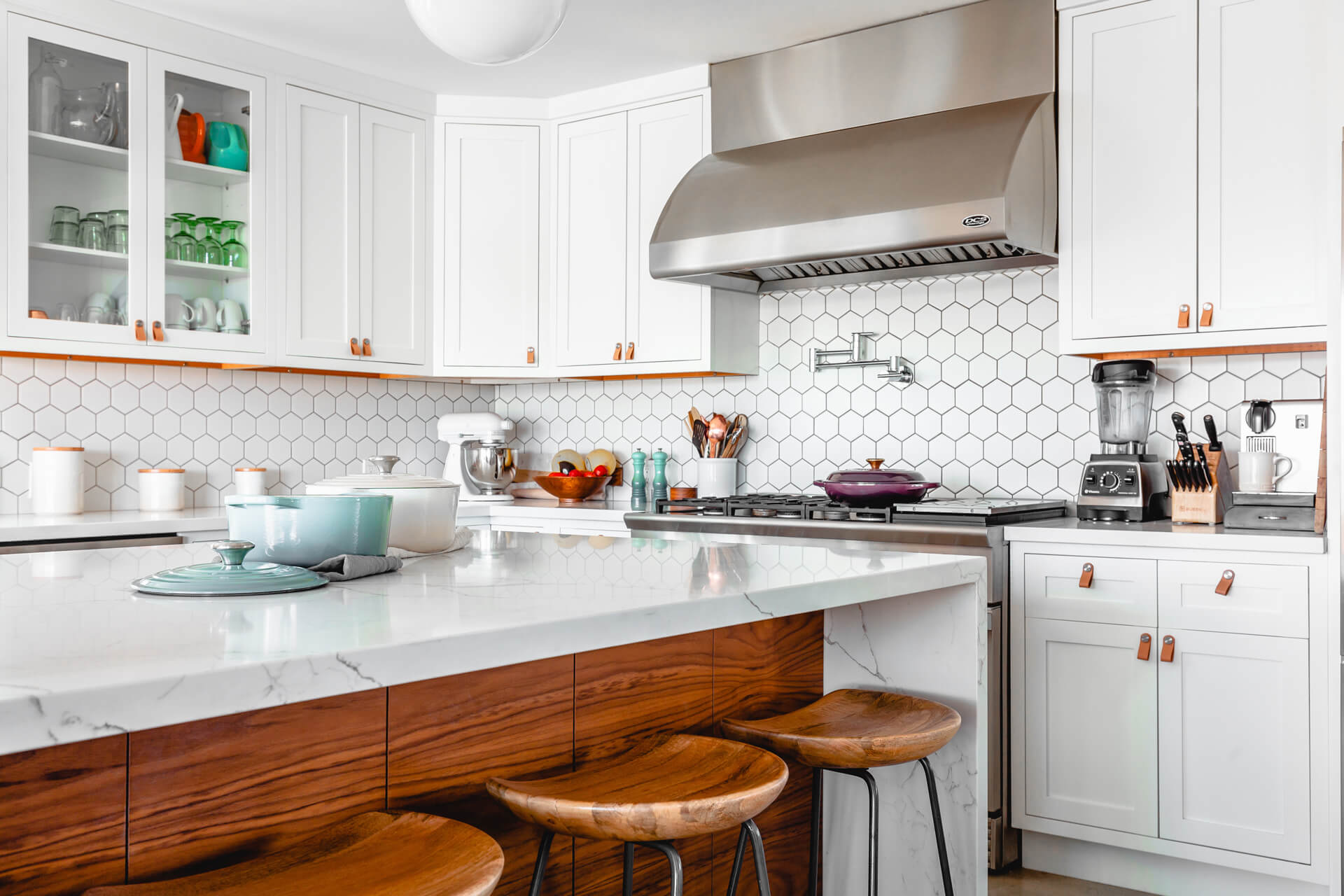 interior bright white kitchen of a duplex home